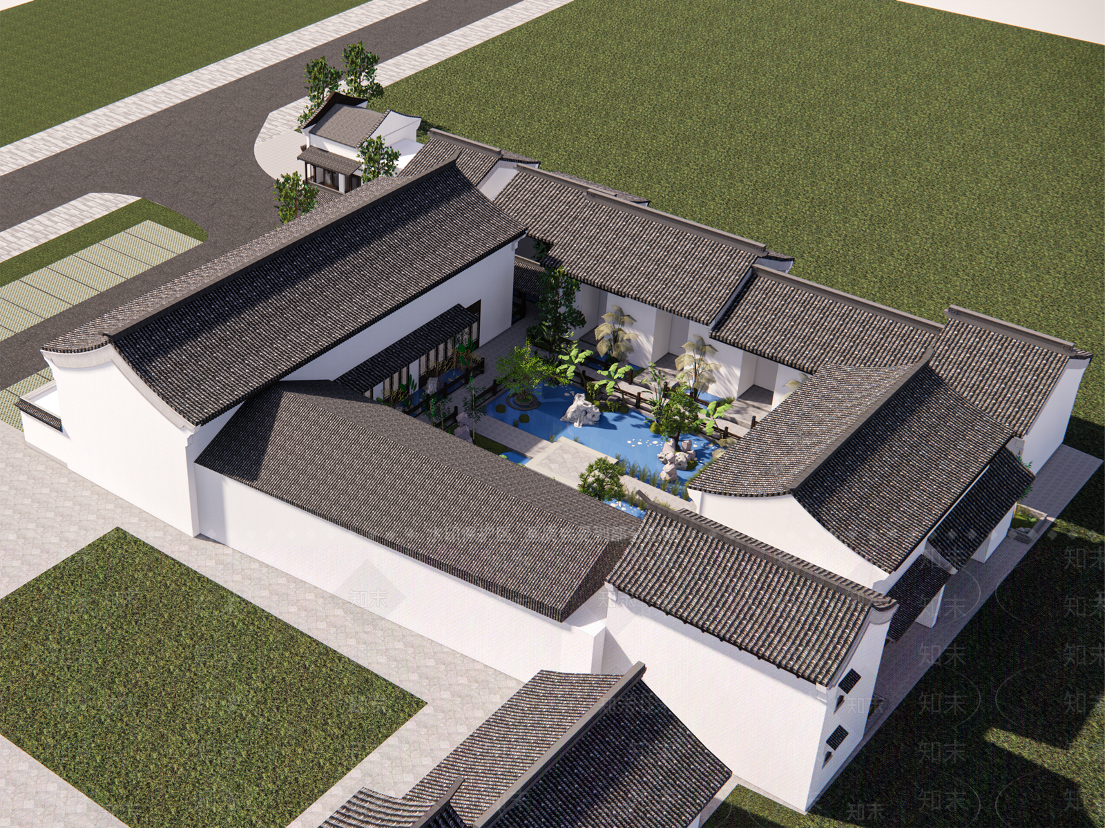 中式徽派四合院SU模型下载【ID:1127333528】