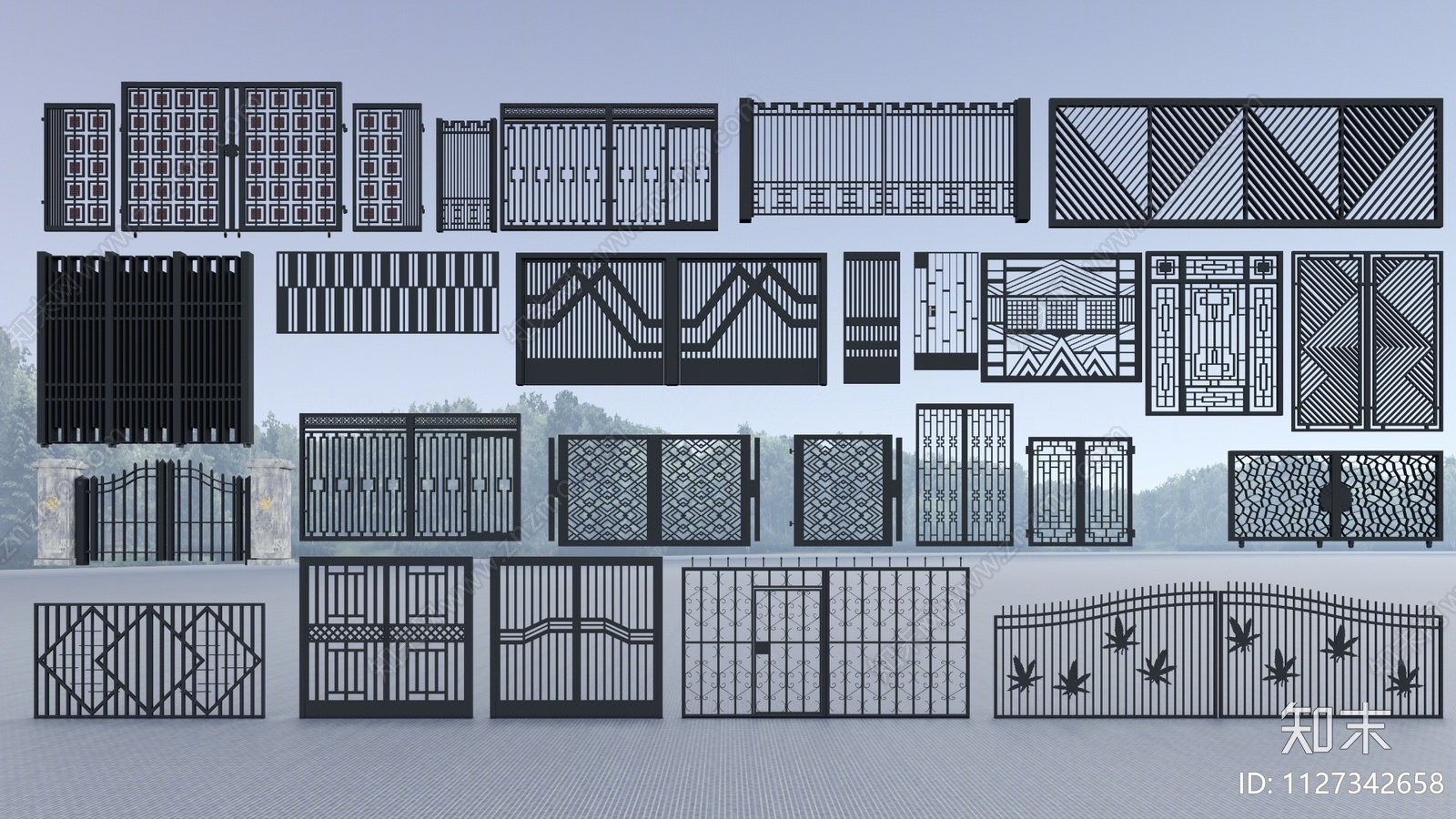 现代庭院铁艺门SU模型下载【ID:1127342658】