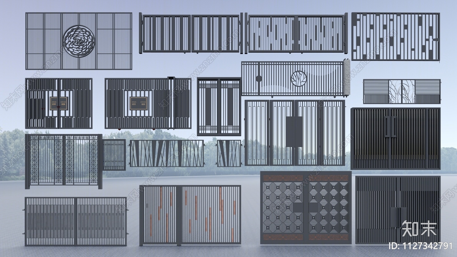 现代庭院铁艺门SU模型下载【ID:1127342791】