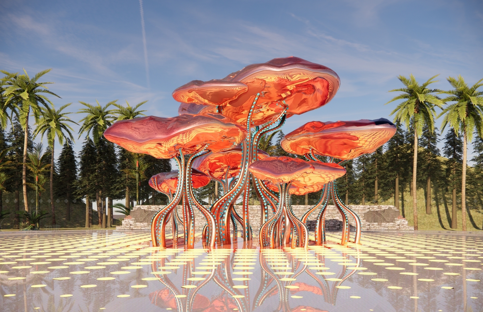 现代章鱼线脚云朵城市广场雕塑小品SU模型下载【ID:1127345014】