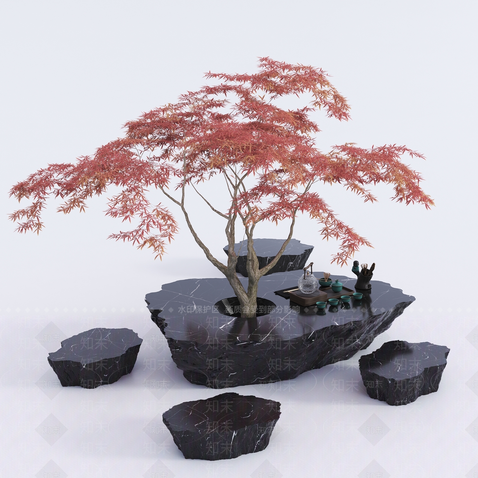 现代石头坐凳组合SU模型下载【ID:1127357736】