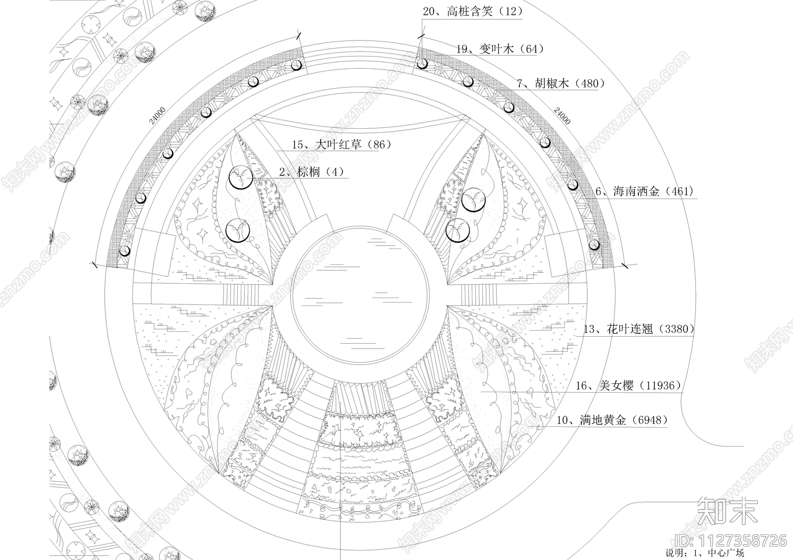 花园广场种植图cad施工图下载【ID:1127358726】