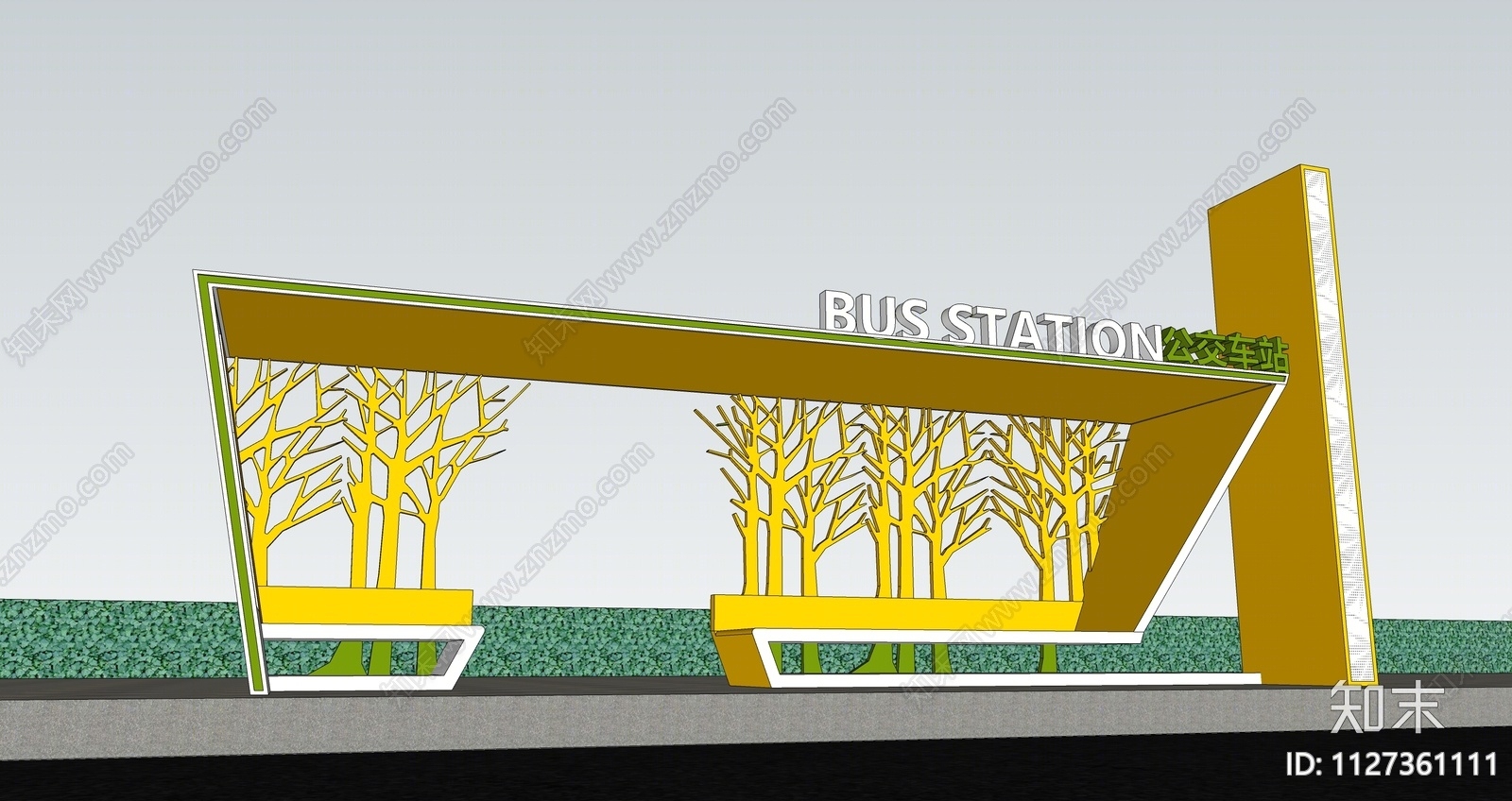 现代公交站构架SU模型下载【ID:1127361111】
