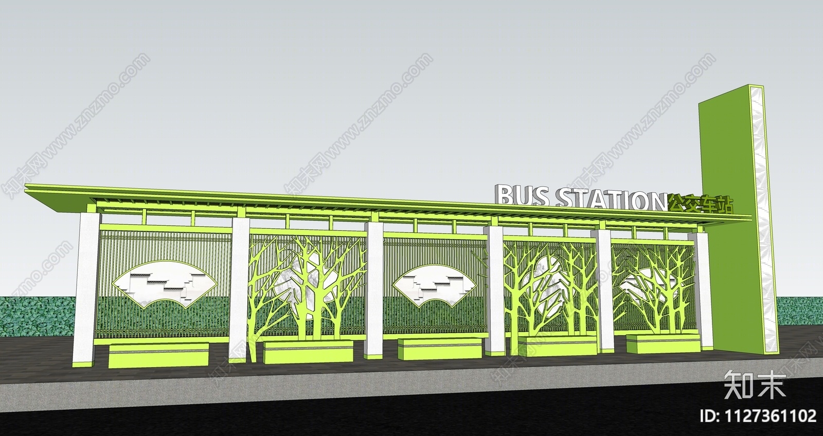 现代公交站构架SU模型下载【ID:1127361102】