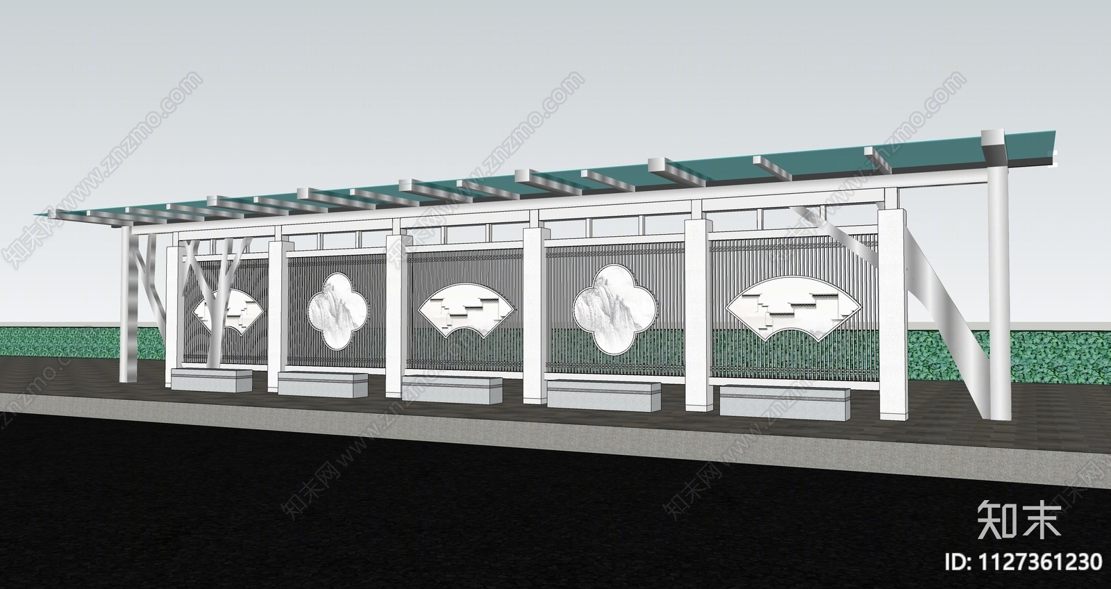 现代公交站构架SU模型下载【ID:1127361230】