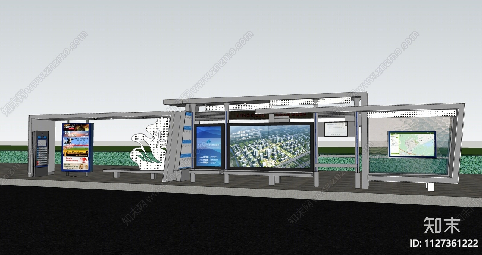 现代公交站构架SU模型下载【ID:1127361222】