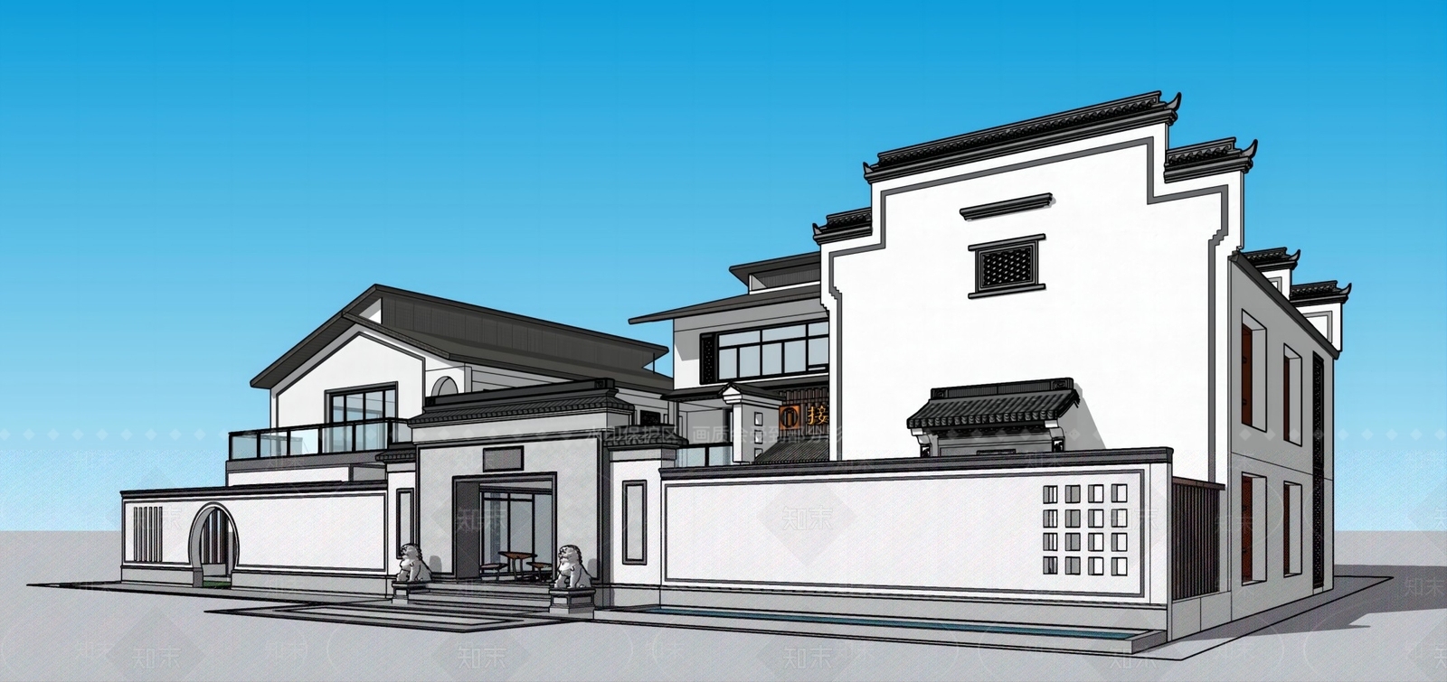 新中式乡村接待中心SU模型下载【ID:1127361276】