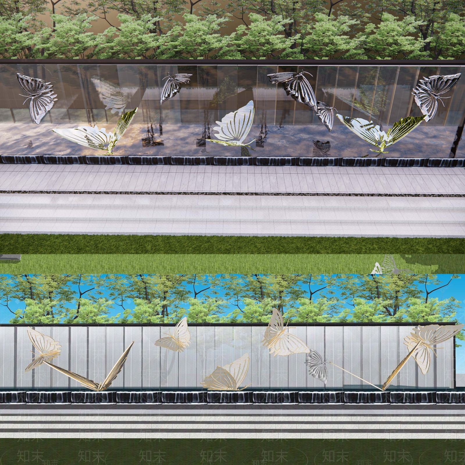 现代蝴蝶雕塑小品SU模型下载【ID:1127364127】