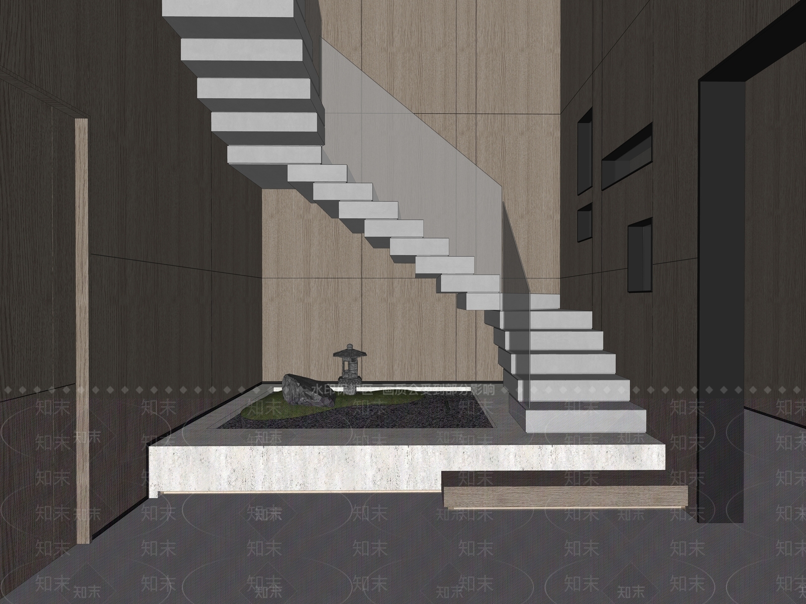 新中式楼梯间SU模型下载【ID:1127374376】