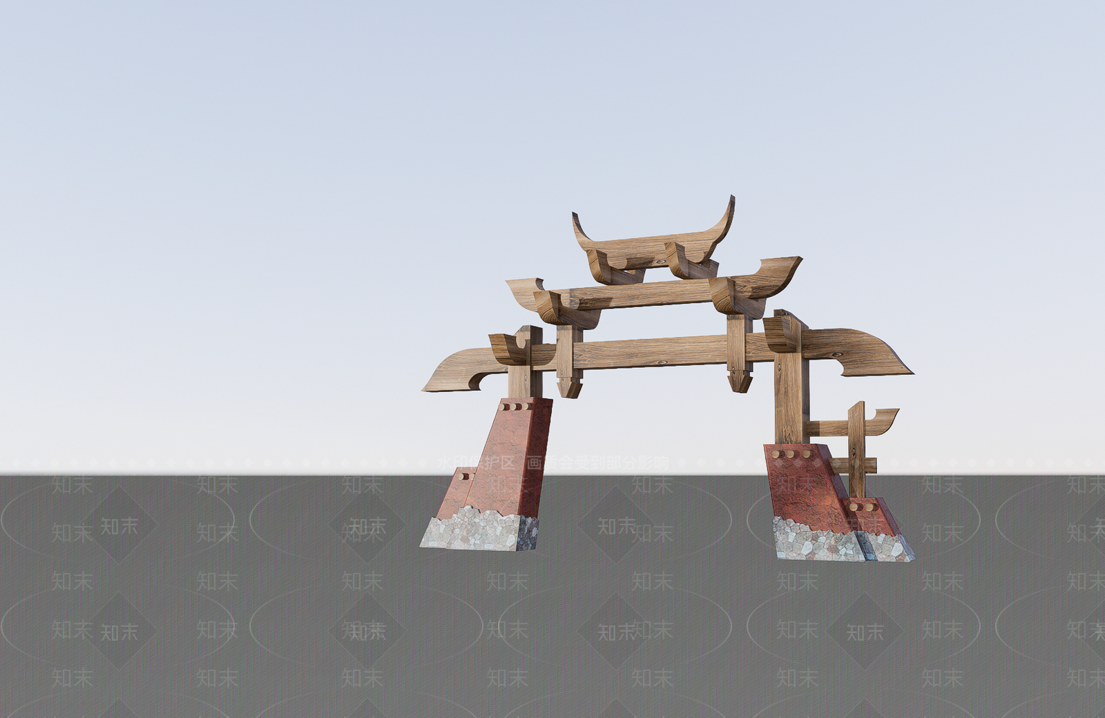新中式乡村振兴入口大门SU模型下载【ID:1127375493】