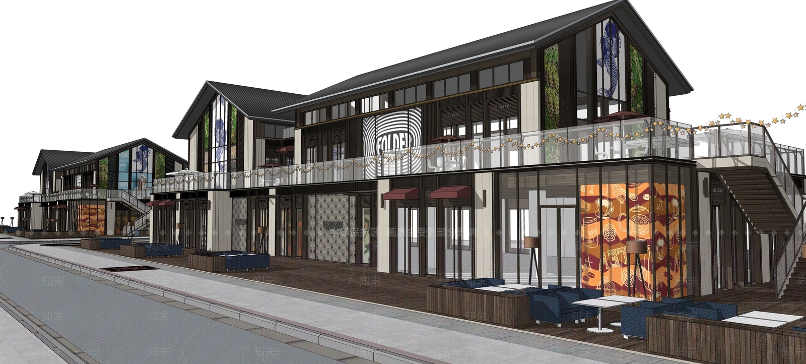 新中式商业建筑SU模型下载【ID:1127378754】