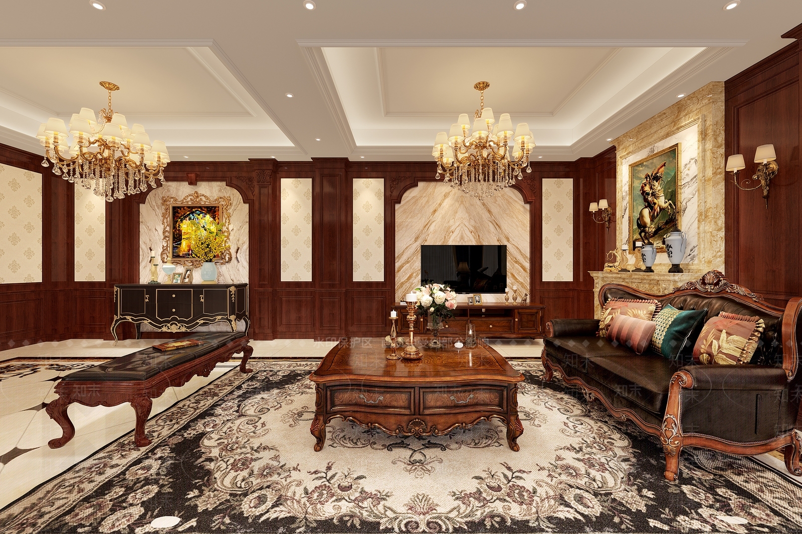 欧式古典别墅客餐厅3D模型下载【ID:1127385053】