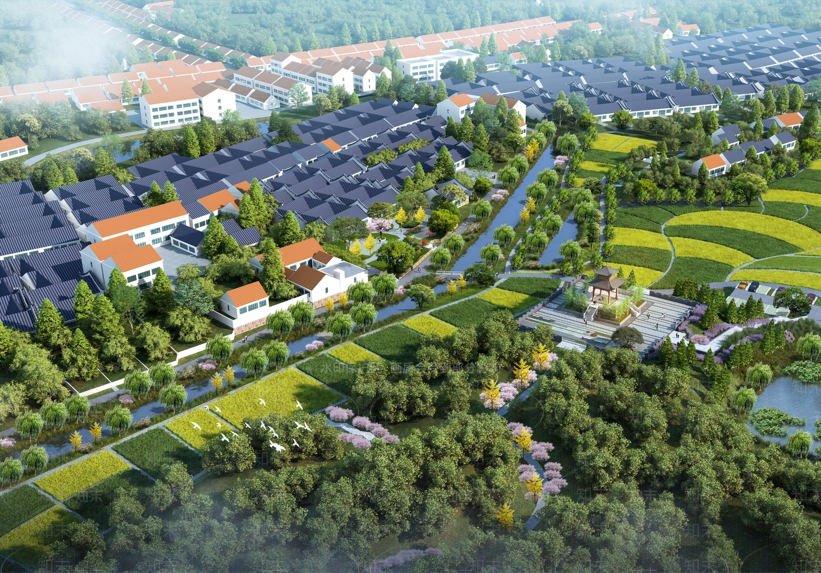 中式公园景观SU模型下载【ID:1127384634】