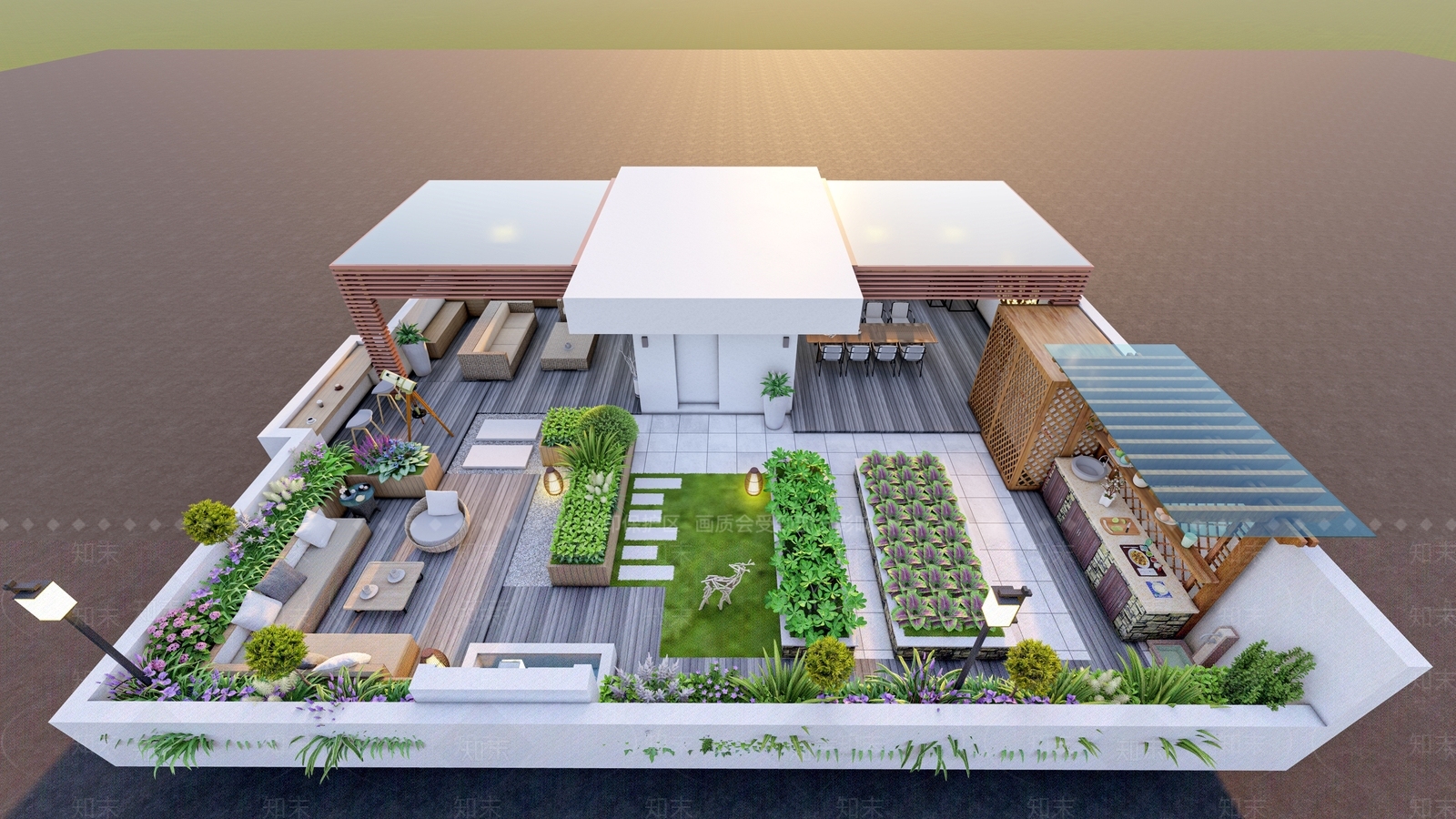 新中式屋顶花园SU模型下载【ID:1127392857】