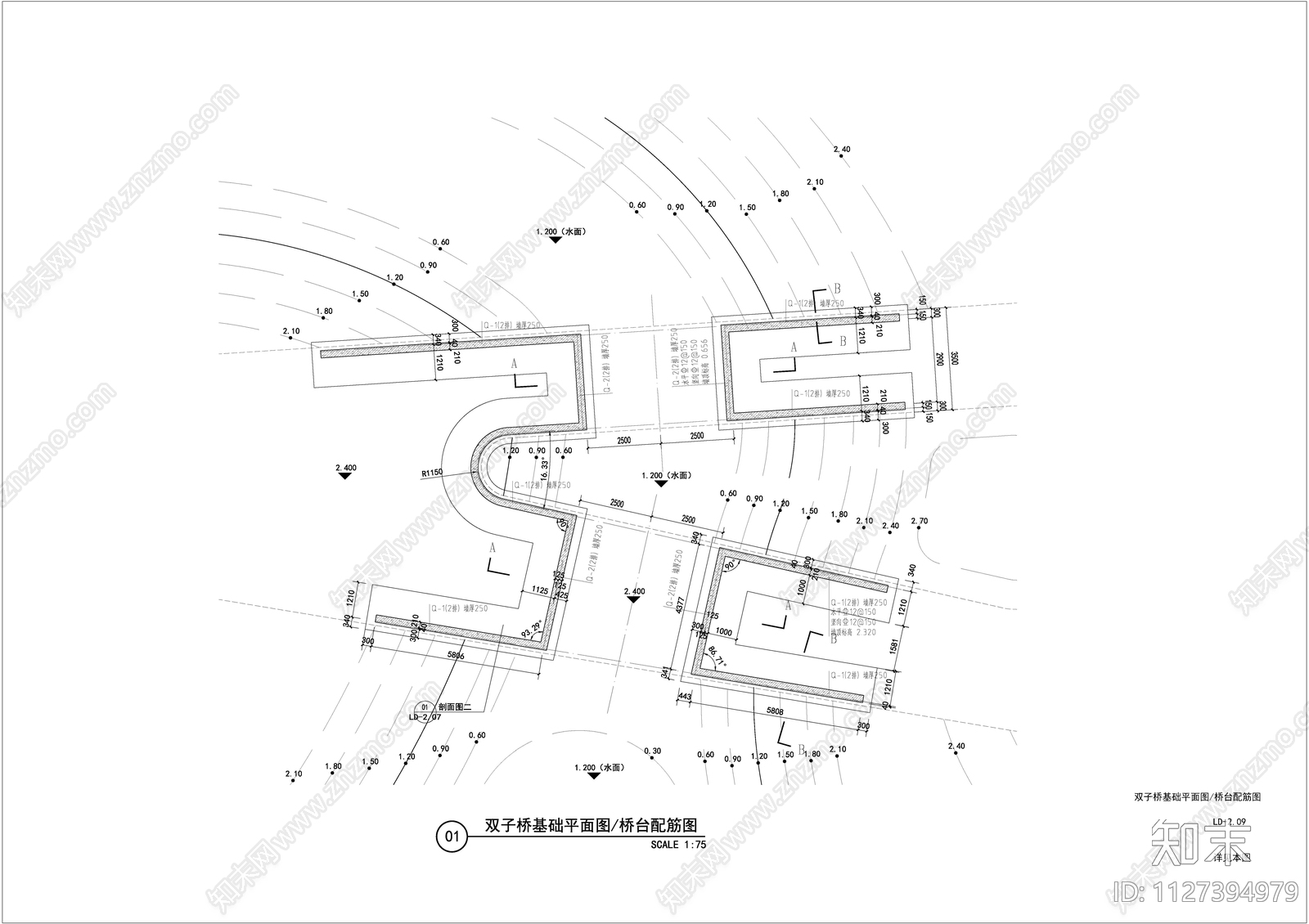 双子桥cad施工图下载【ID:1127394979】