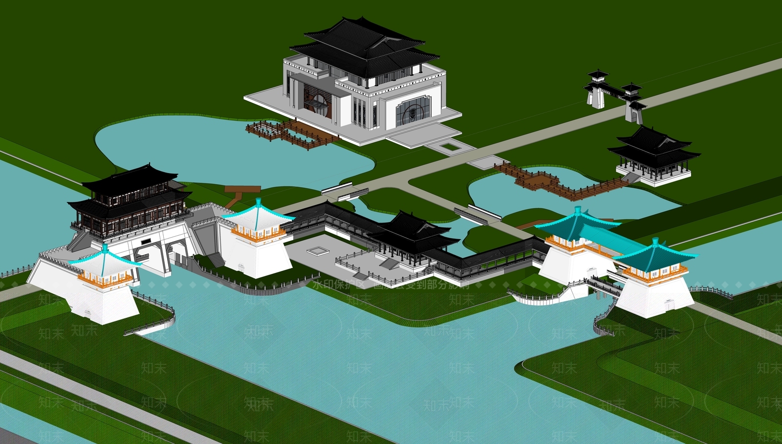 新中式古建筑SU模型下载【ID:1127396751】