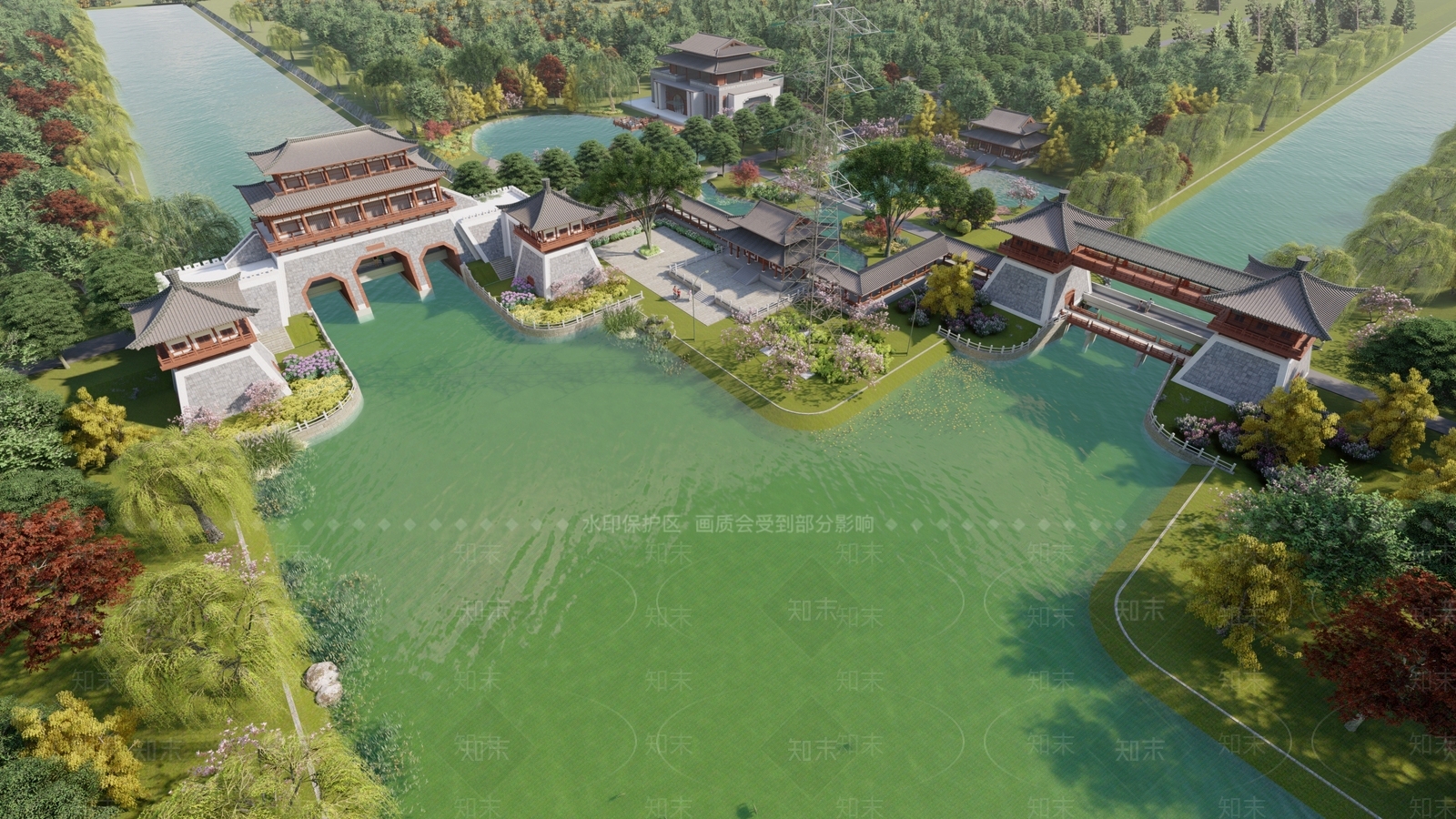 新中式古建筑SU模型下载【ID:1127396751】