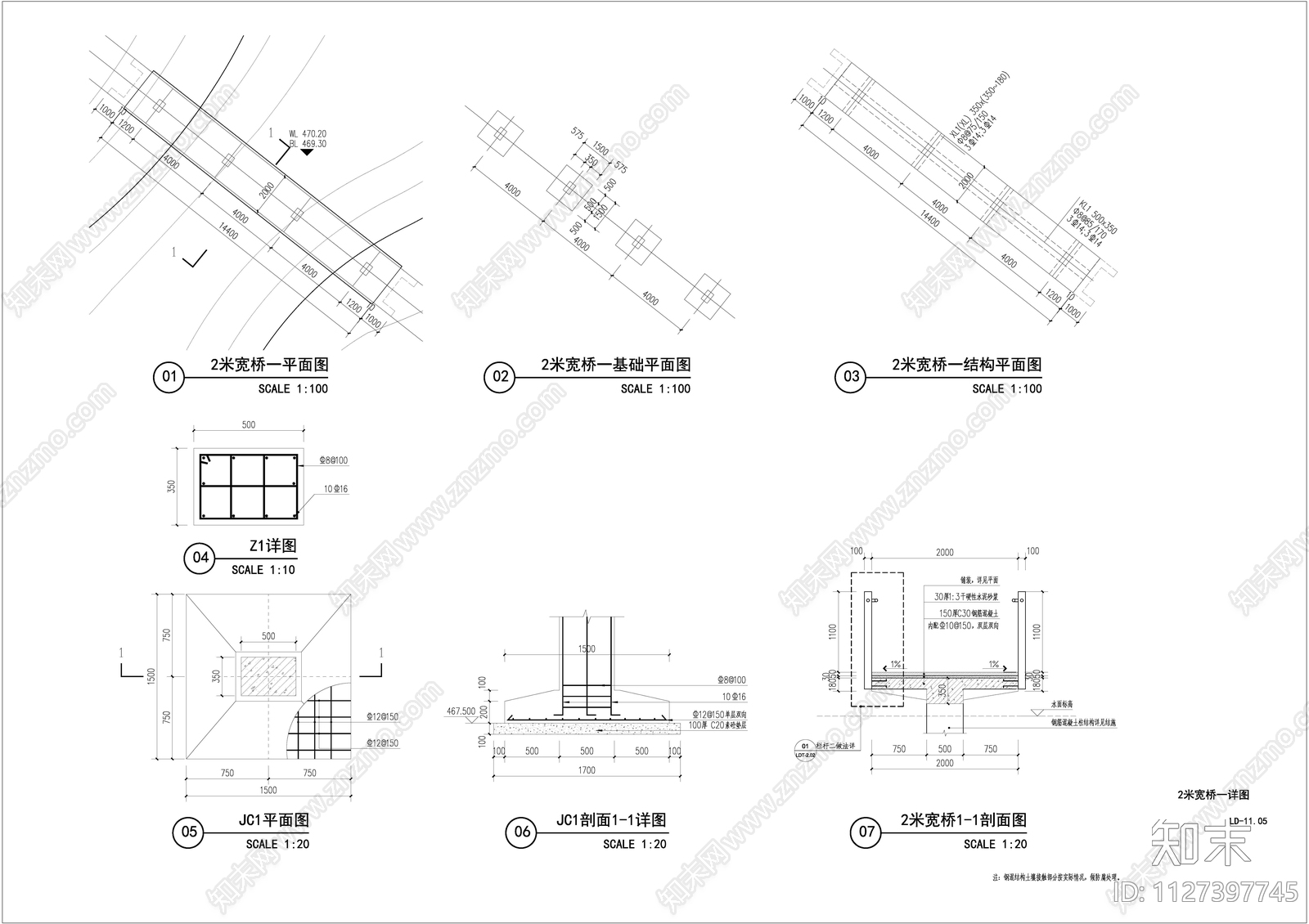 景观桥cad施工图下载【ID:1127397745】