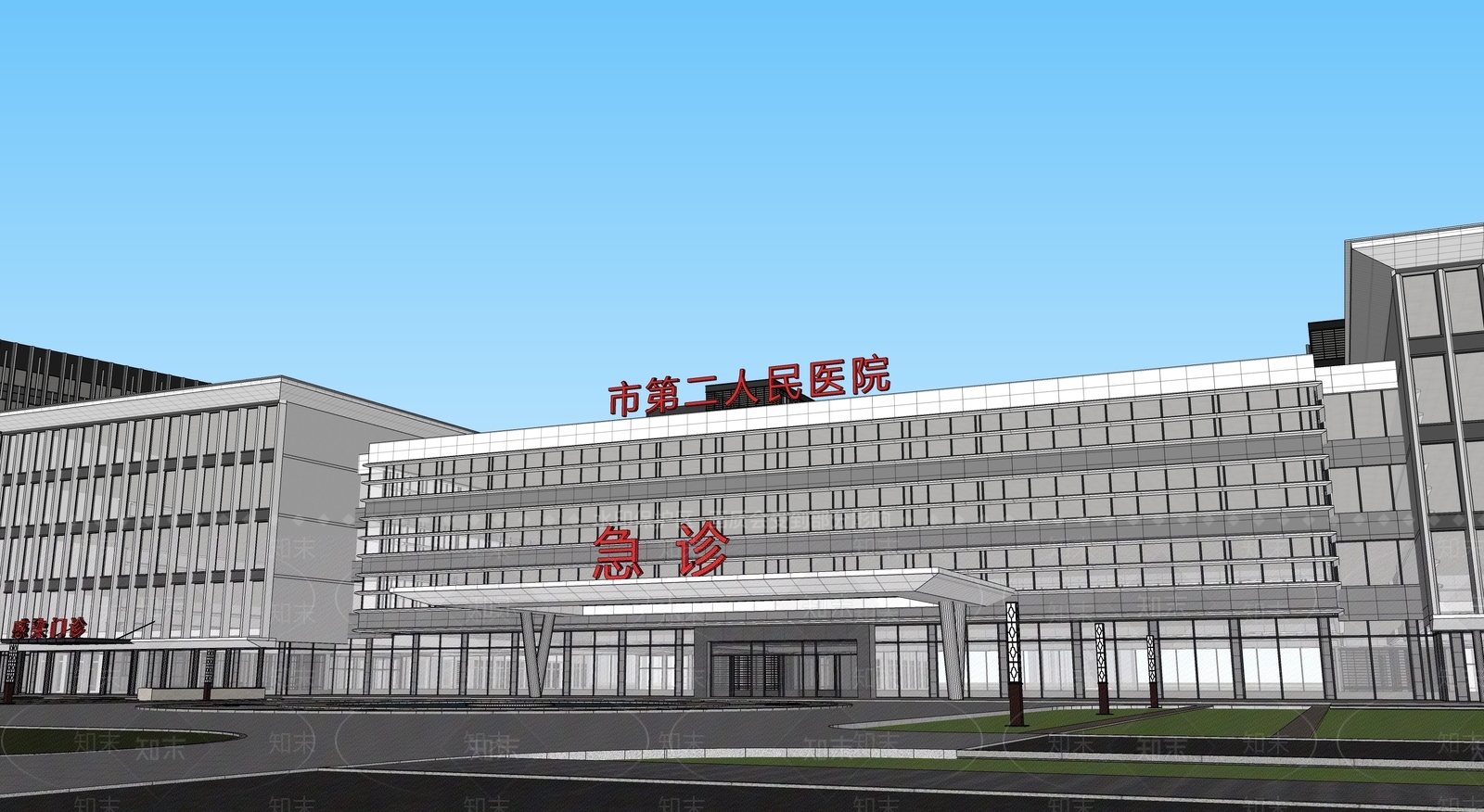 现代医院建筑SU模型下载【ID:1127398836】