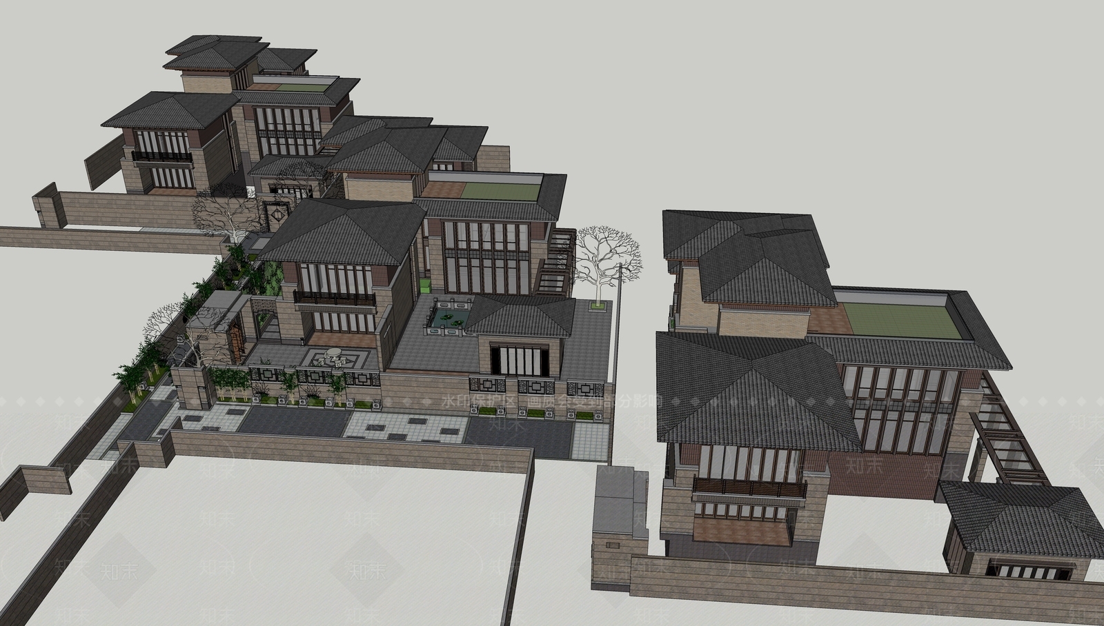 新中式四合院SU模型下载【ID:1127408457】