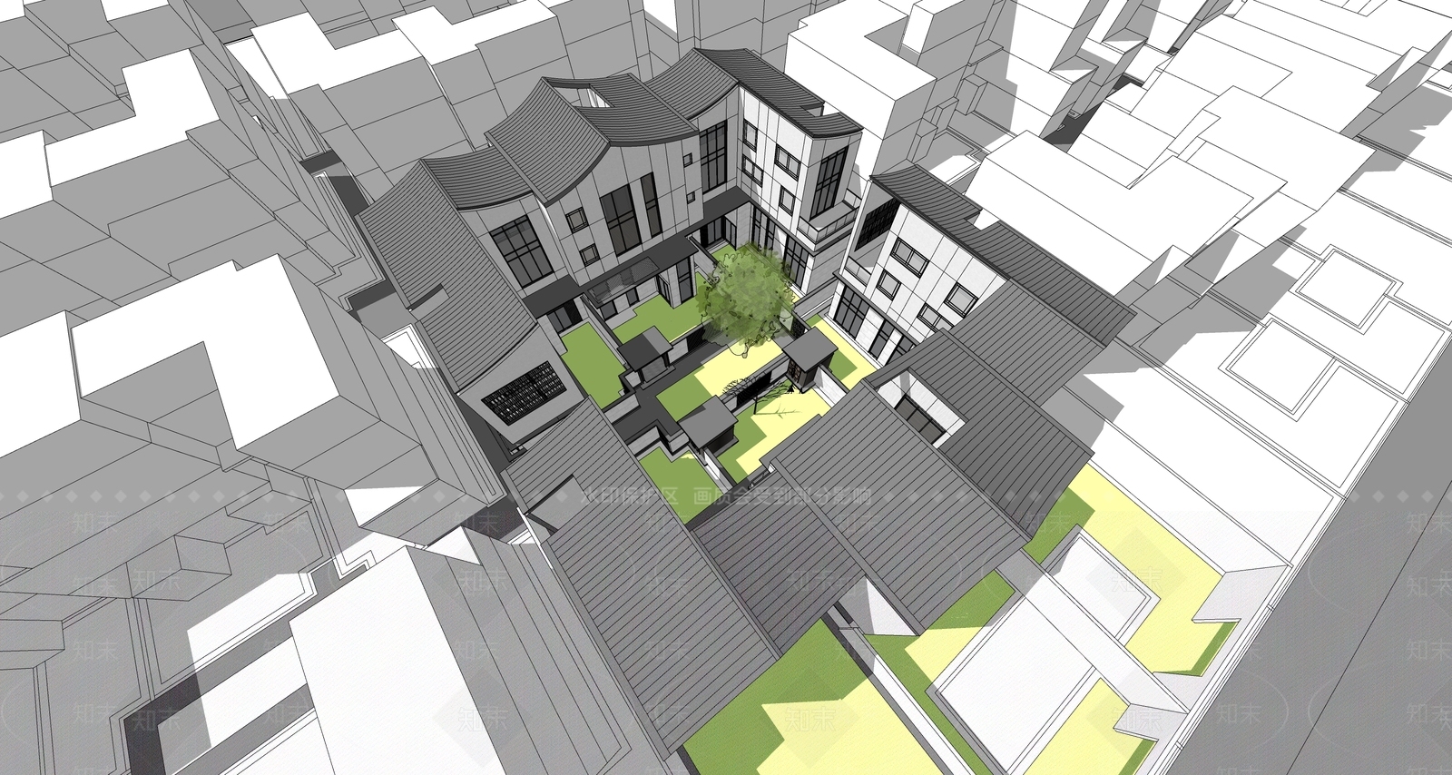 现代合院别墅SU模型下载【ID:1127409752】