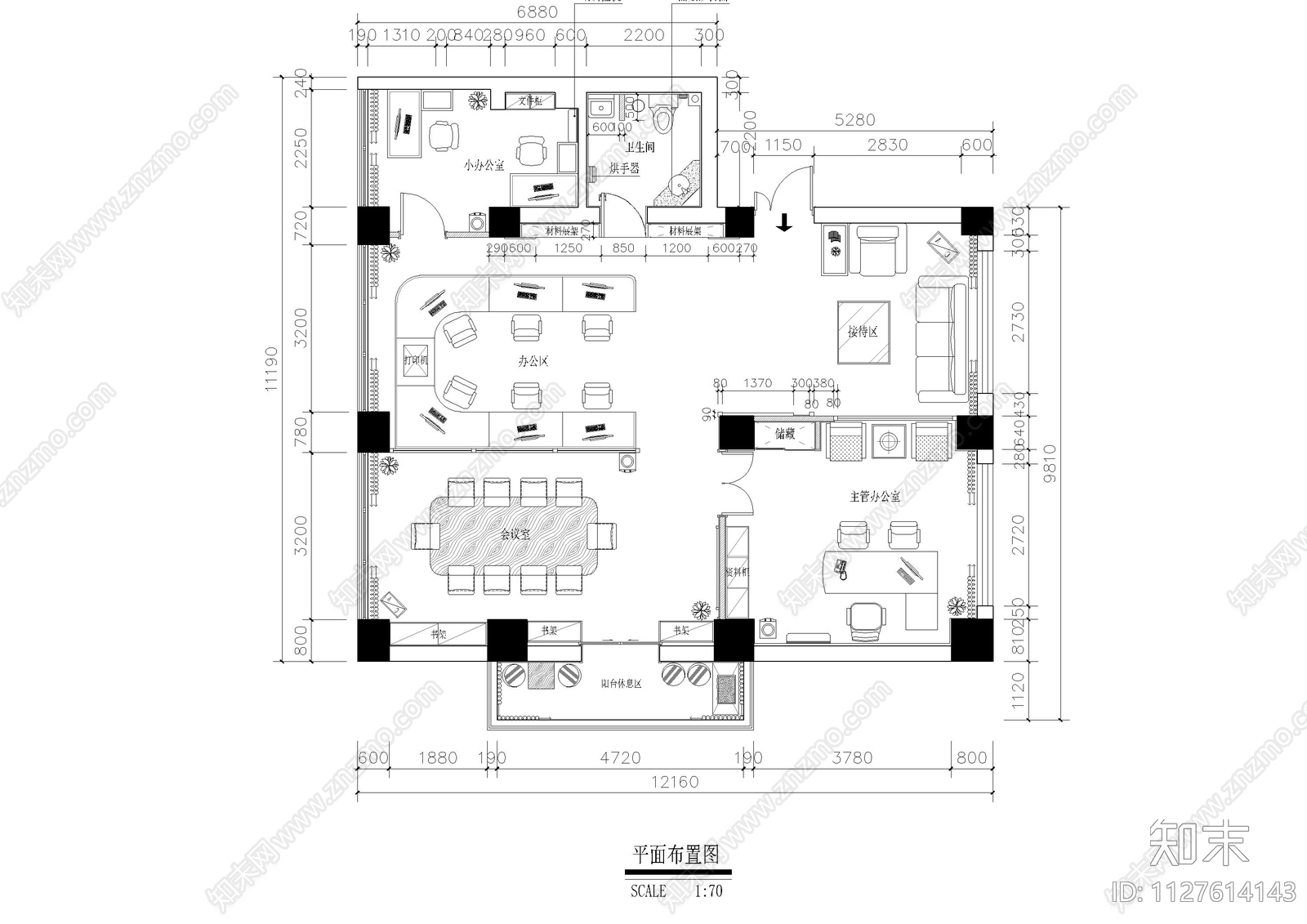 100平办公室cad施工图下载【ID:1127614143】