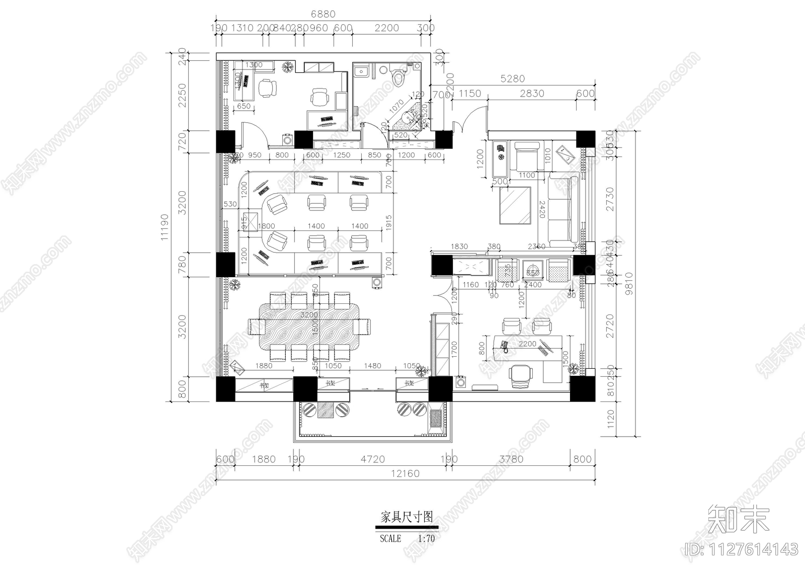 100平办公室cad施工图下载【ID:1127614143】