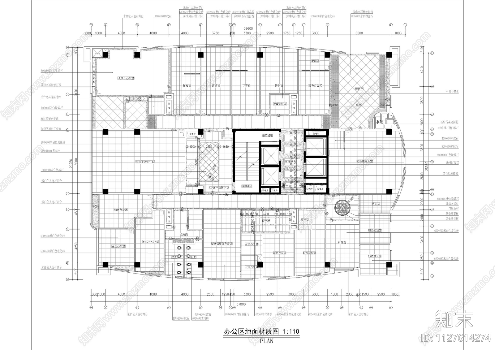 1000平简欧风格办公楼平面cad施工图下载【ID:1127614274】