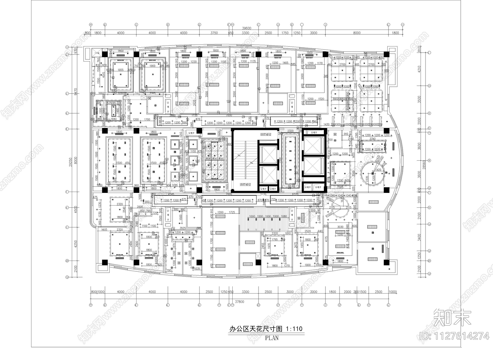 1000平简欧风格办公楼平面cad施工图下载【ID:1127614274】