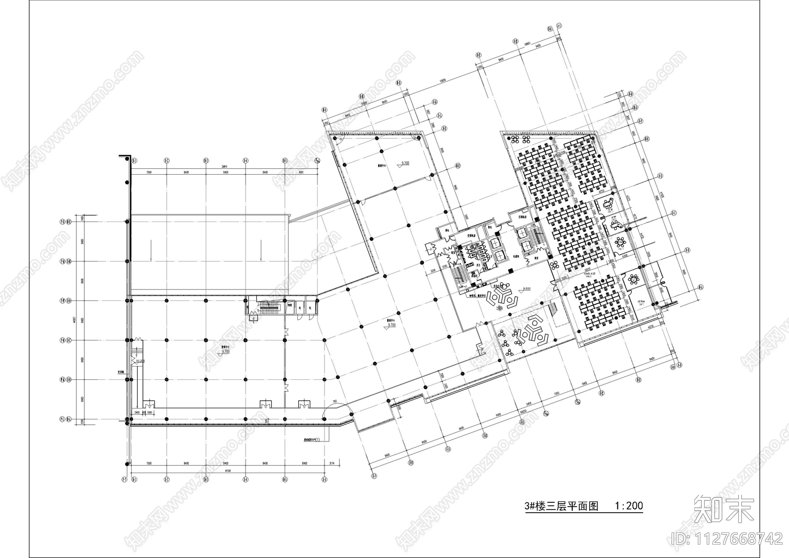 总部办公综合体平面图cad施工图下载【ID:1127668742】