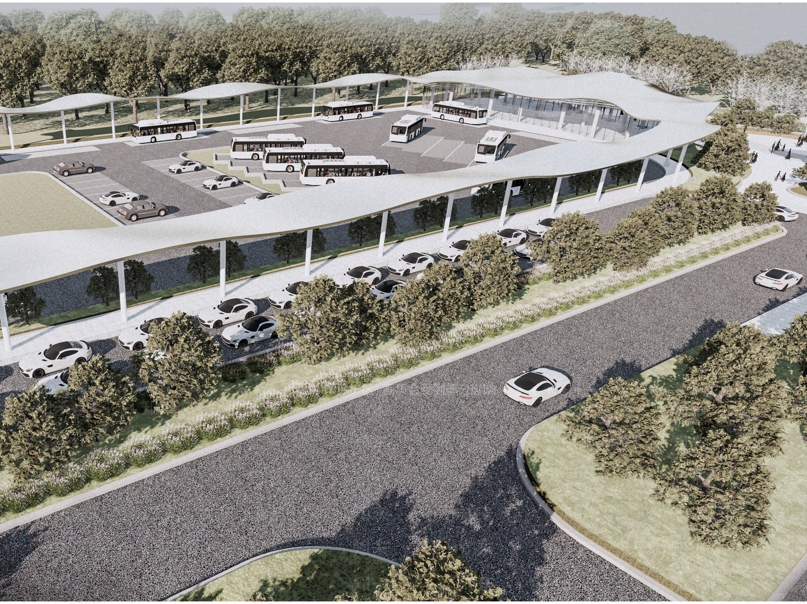 现代公交枢纽站SU模型下载【ID:1127438731】