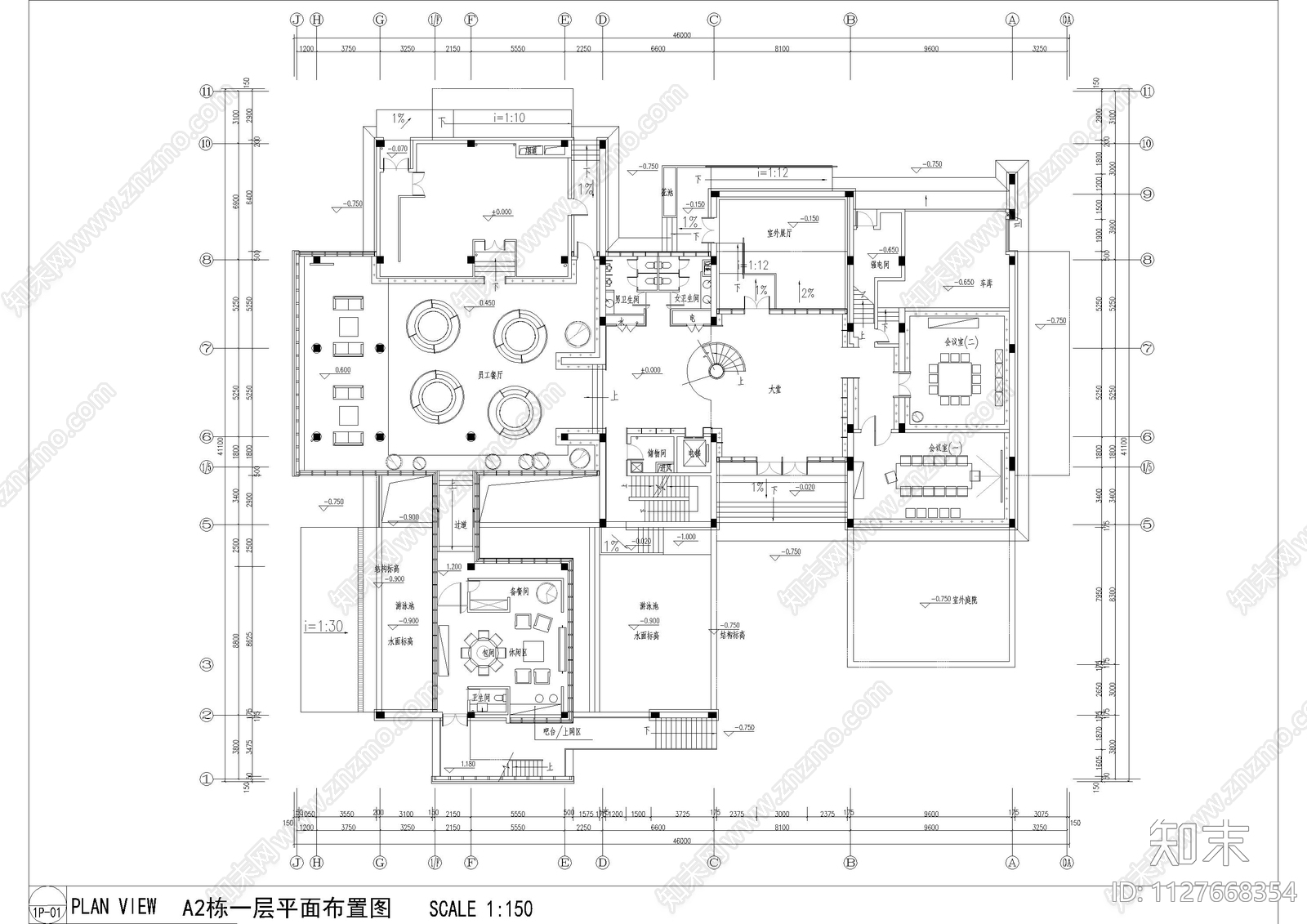 成都青羊区办公楼平面图cad施工图下载【ID:1127668354】