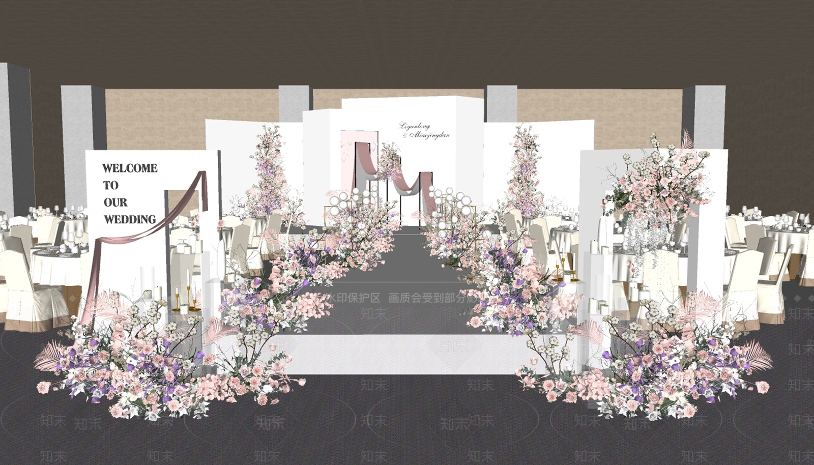 现代白粉色婚礼舞台SU模型下载【ID:1127440006】