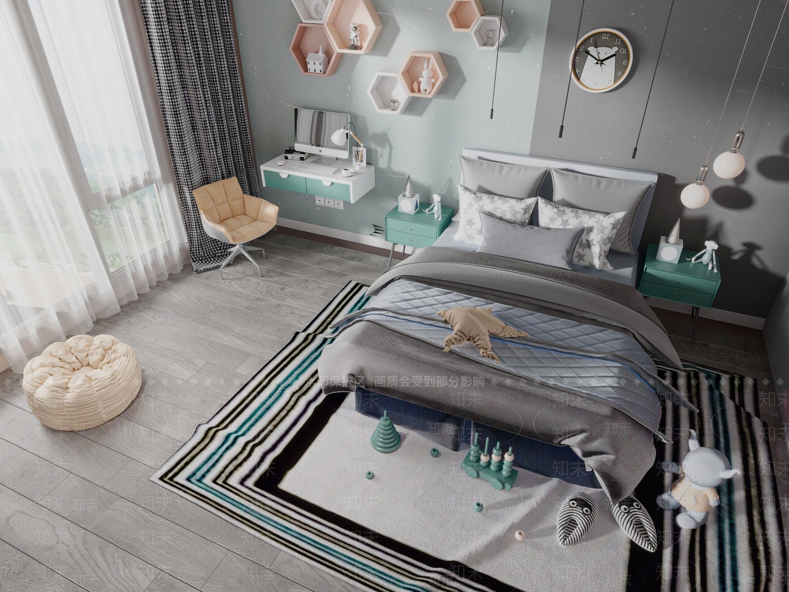 现代儿童床3D模型下载【ID:1127449932】