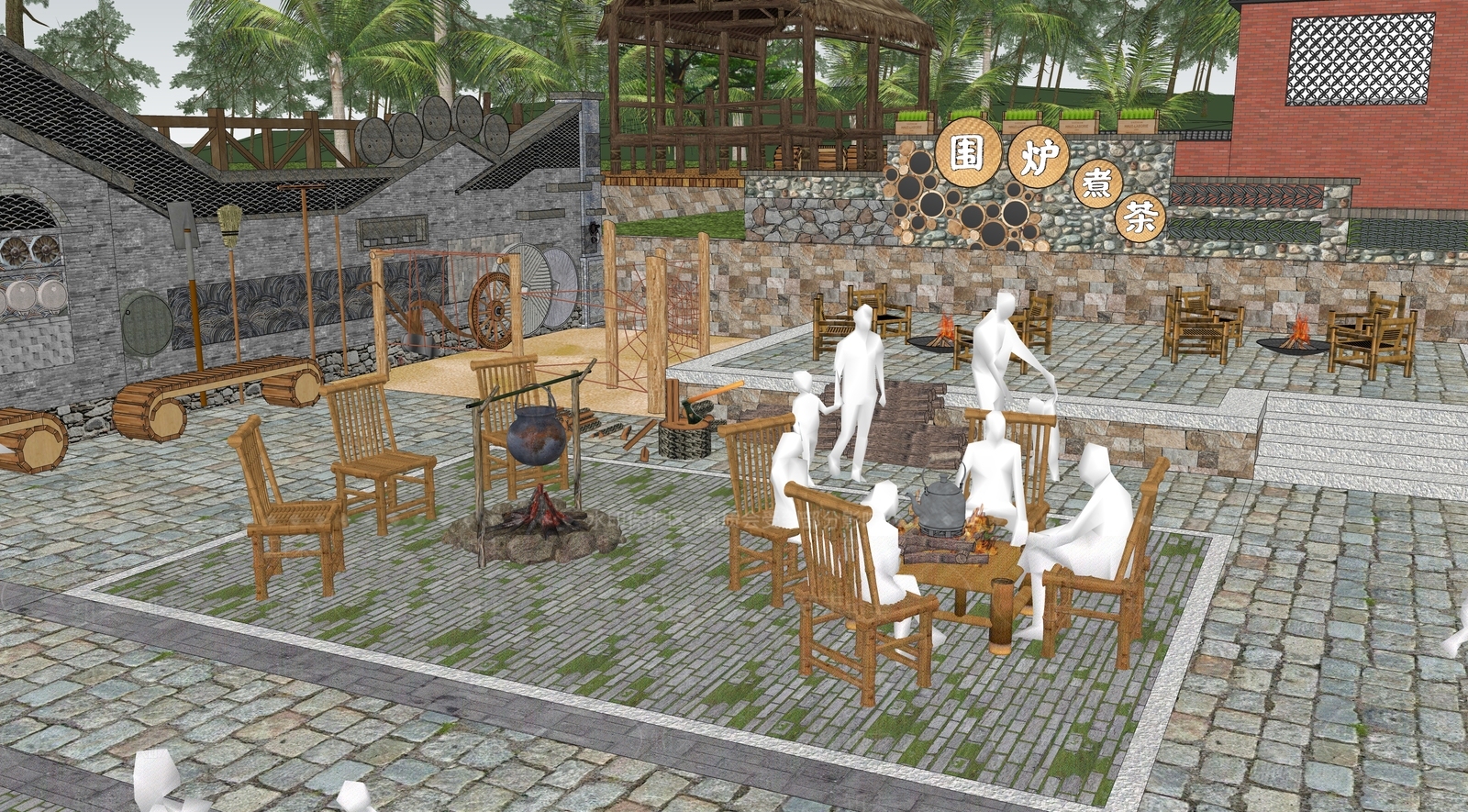 中式围炉煮茶SU模型下载【ID:1127450691】