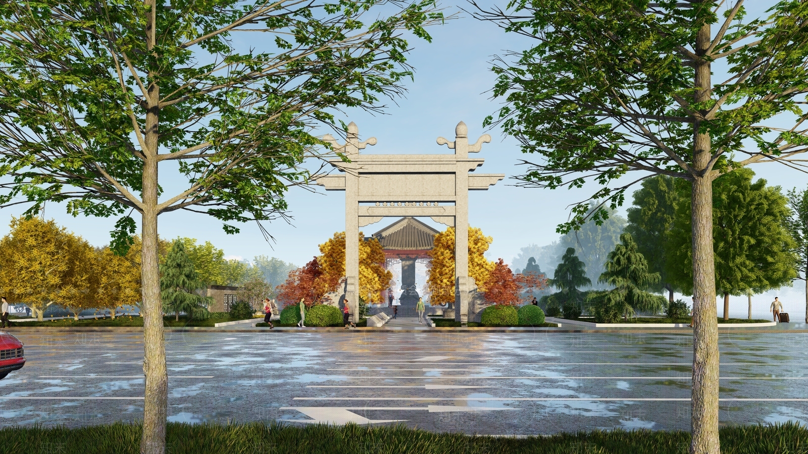 中式广场景观SU模型下载【ID:1127453105】