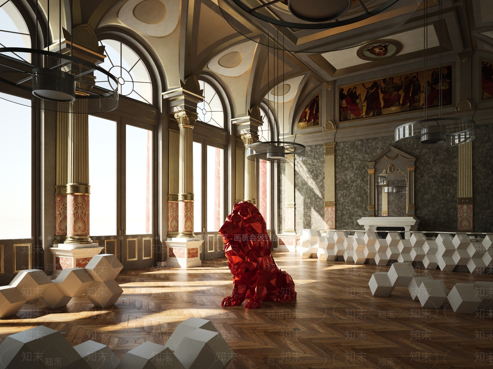 欧式室内狮子摆件雕塑SU模型下载【ID:1127453663】