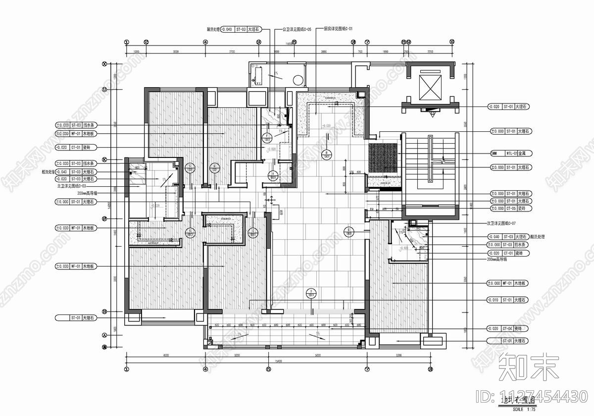 200㎡家装大平层cad施工图下载【ID:1127454430】