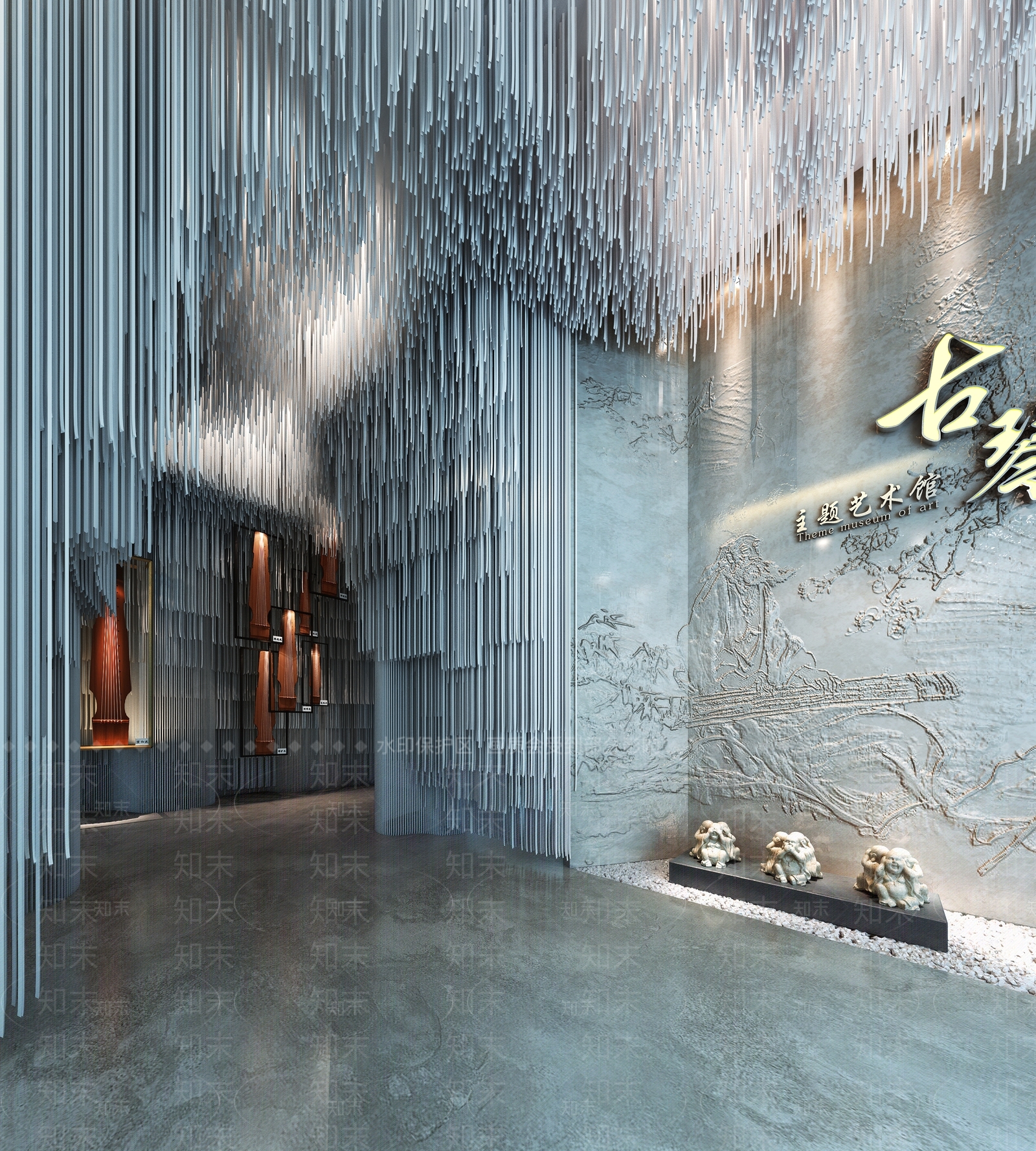 现代古琴展厅3D模型下载【ID:1127454845】