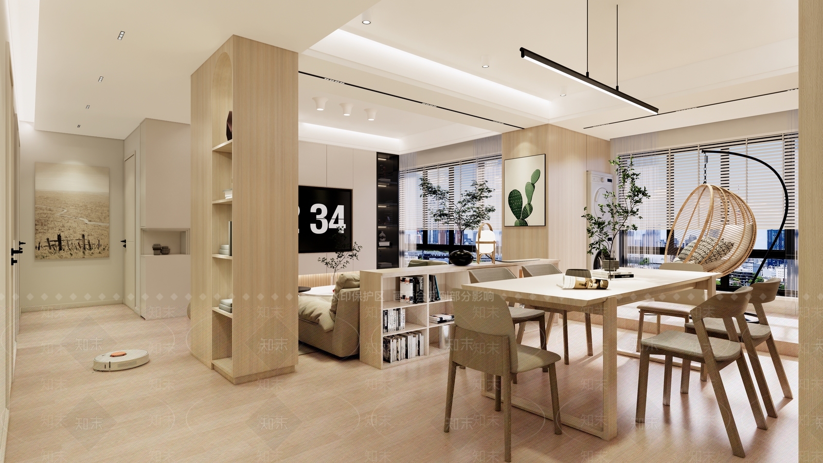 现代奶油风格客餐厅SU模型下载【ID:1127457165】