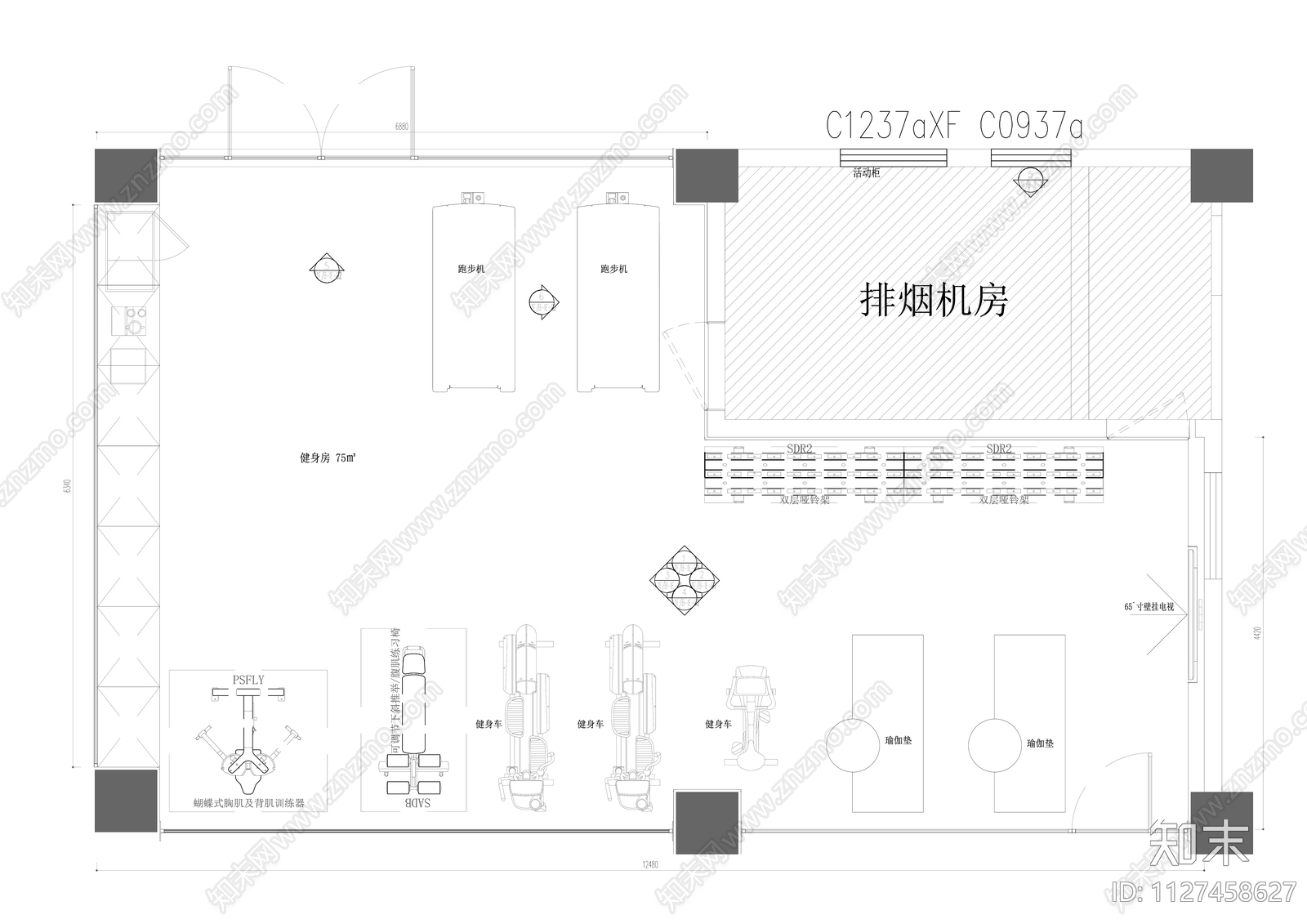 健身房cad施工图下载【ID:1127458627】