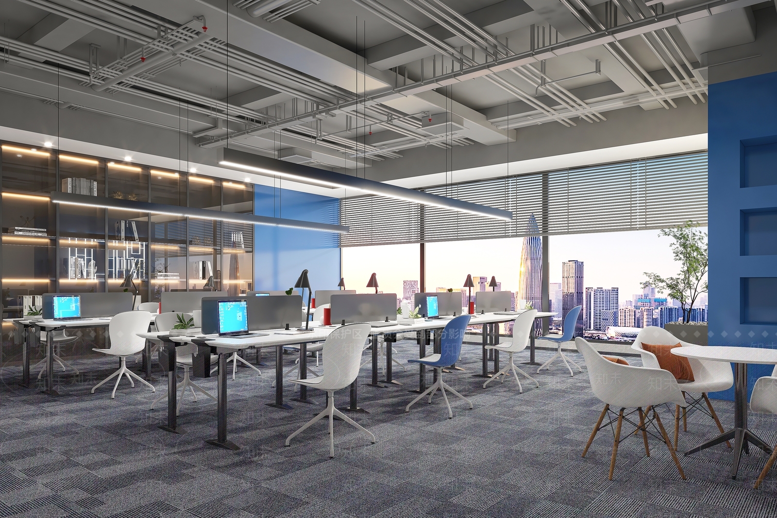 现代开放办公区3D模型下载【ID:1127458737】_知末3d模型网