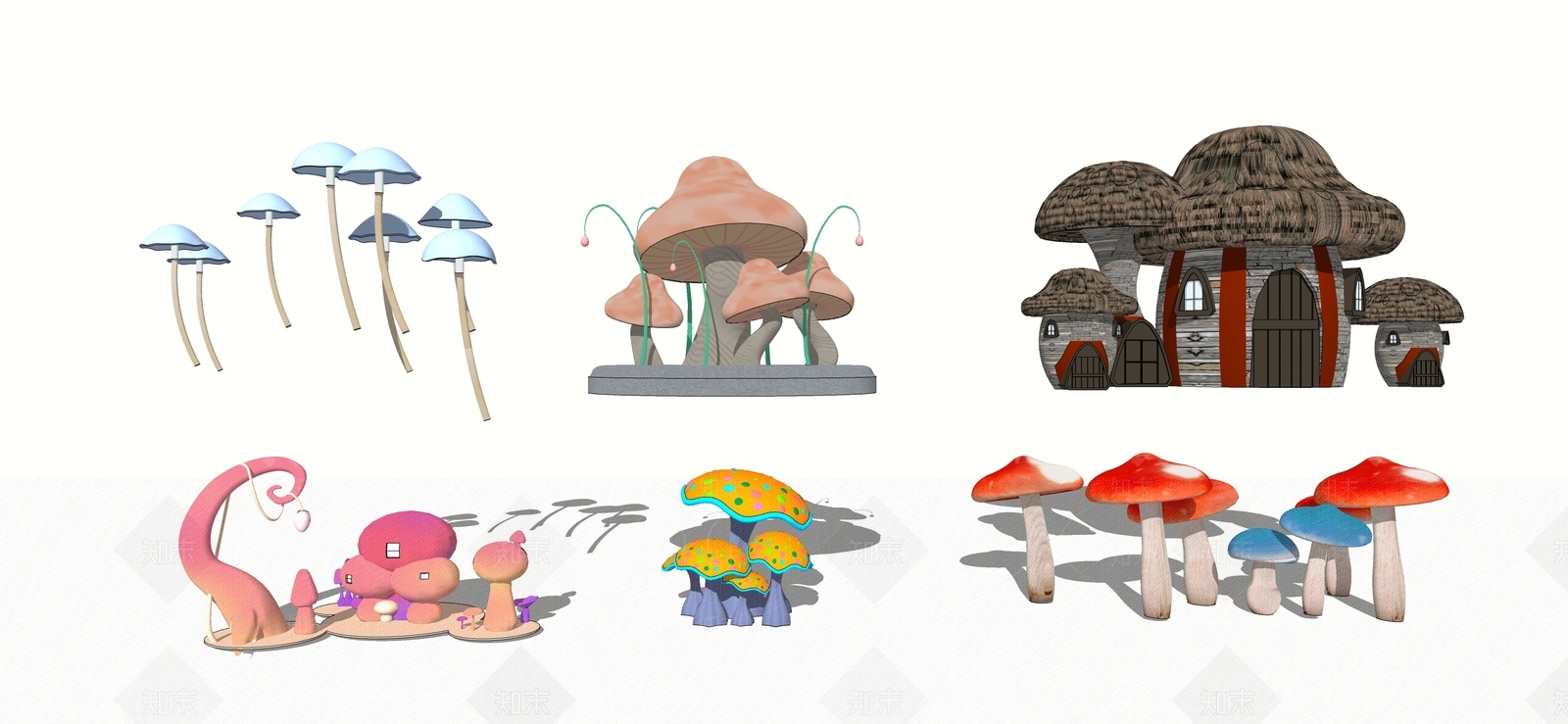 现代蘑菇雕塑SU模型下载【ID:1127461120】