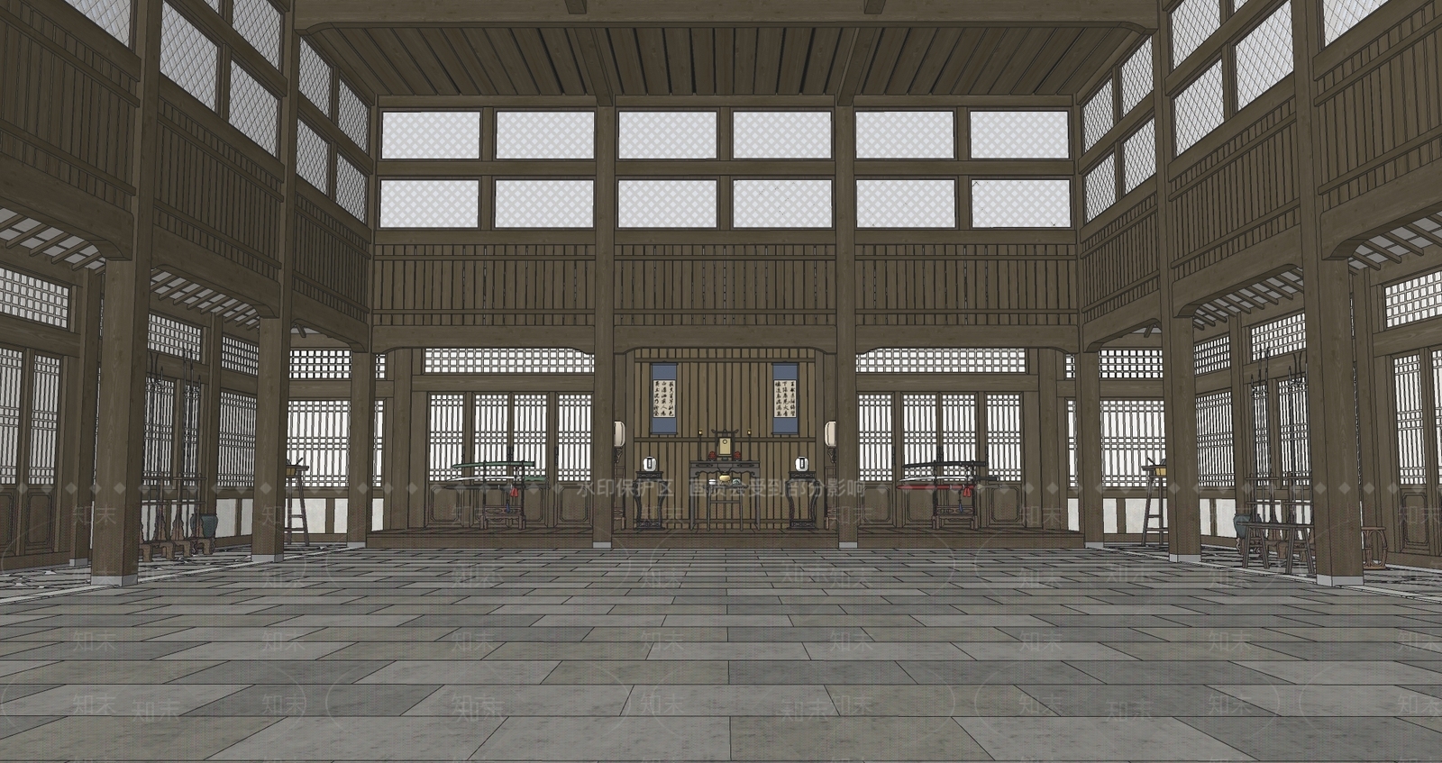 中式武馆大堂SU模型下载【ID:1127463020】