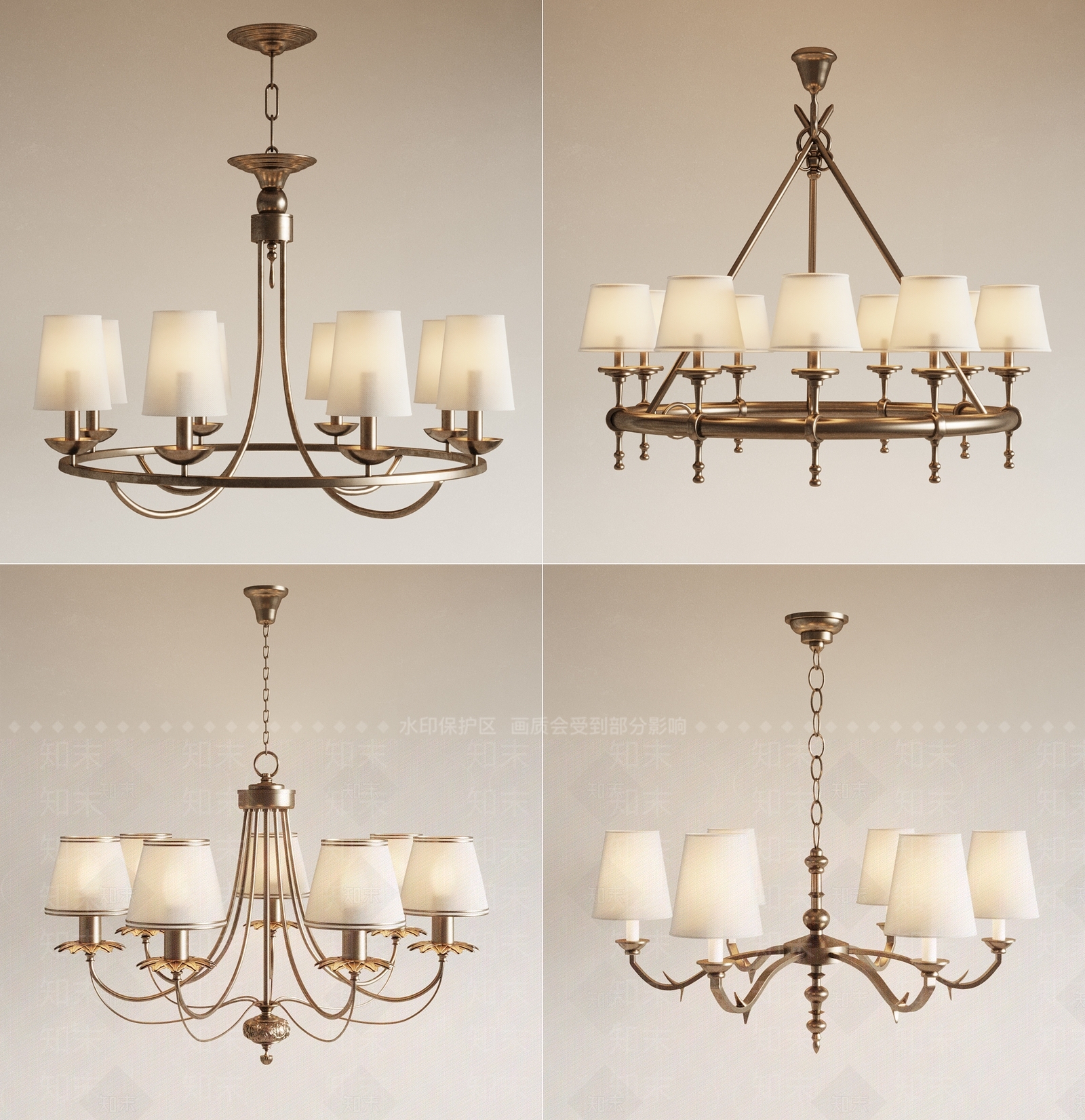 美式吊灯3D模型下载【ID:1127463619】