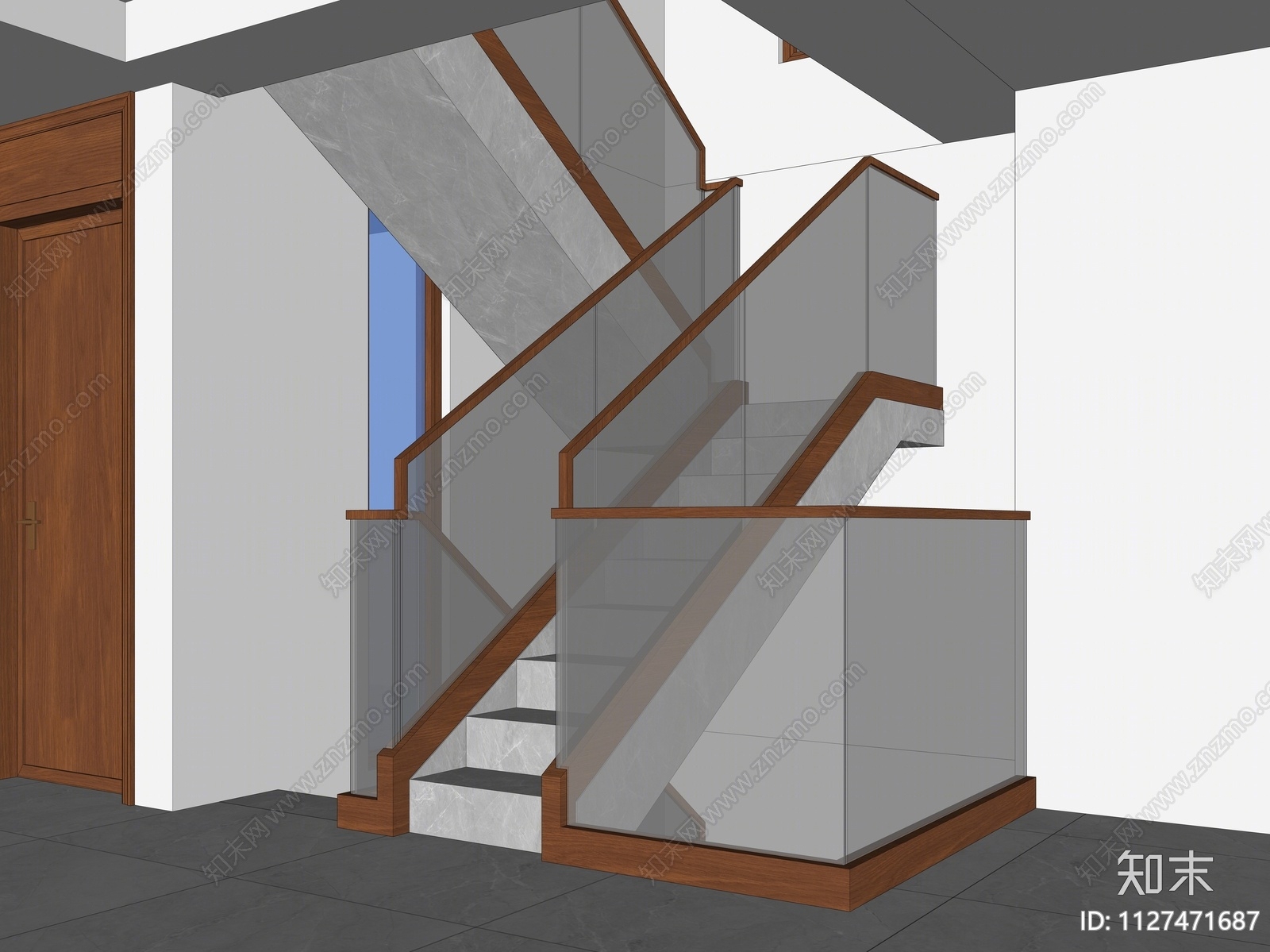 现代玻璃扶手楼梯SU模型下载【ID:1127471687】