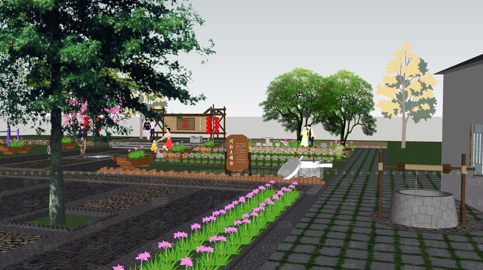 新中式乡村公园景观SU模型下载【ID:1127476778】