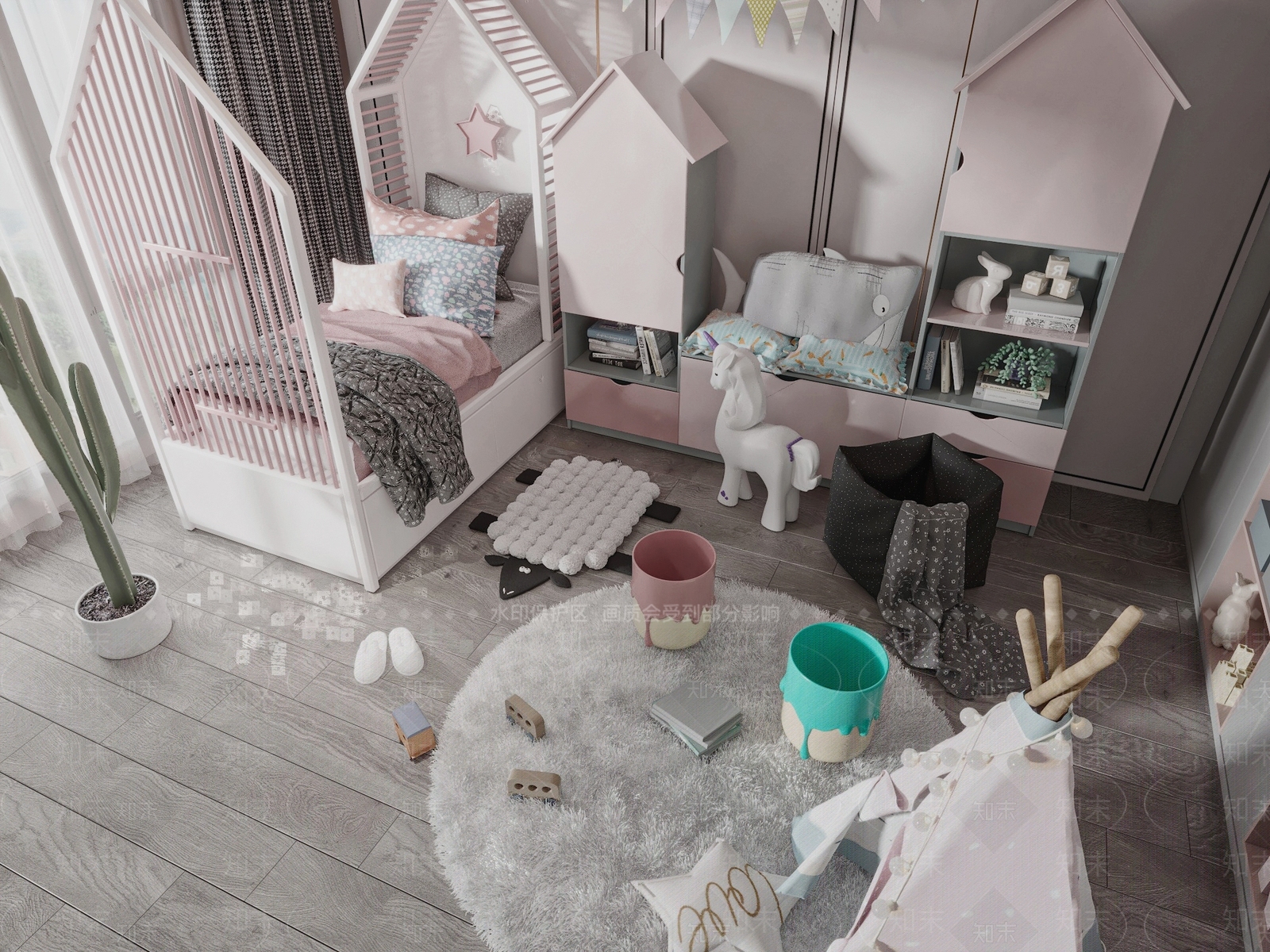 现代儿童床3D模型下载【ID:1127478833】