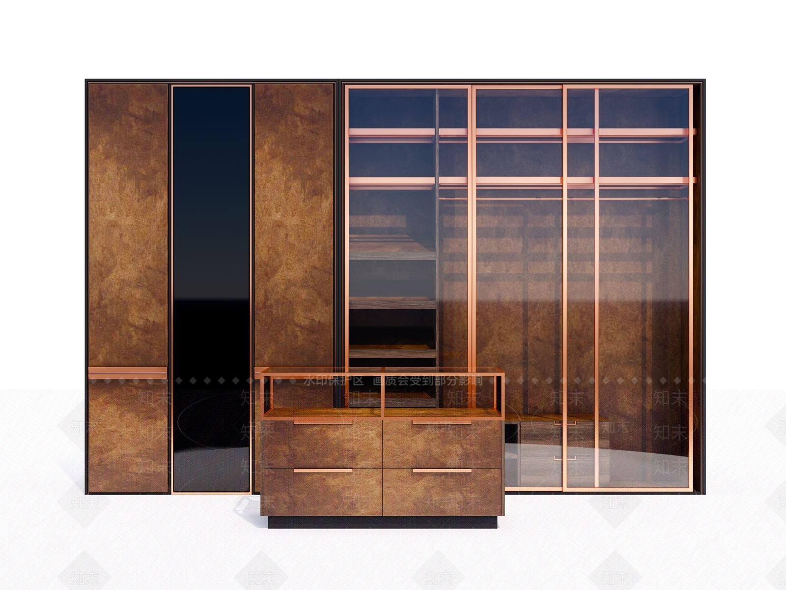 现代轻奢玻璃推拉门衣柜SU模型下载【ID:1127485044】
