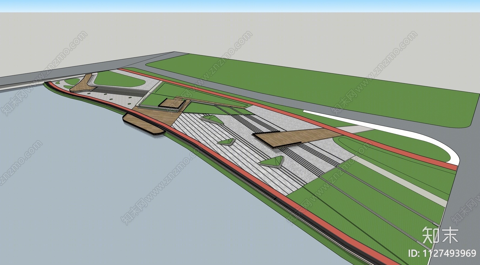 现代滨水景观SU模型下载【ID:1127493969】